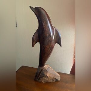 Jumping Dolphin hand carved wooden figure 13” sculpture decor
